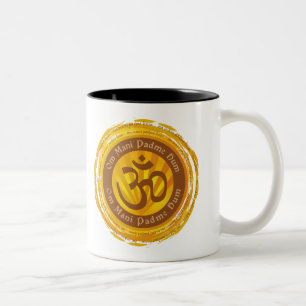 Tibetan Mantra with Aum Symbol Two-Tone Coffee Mug