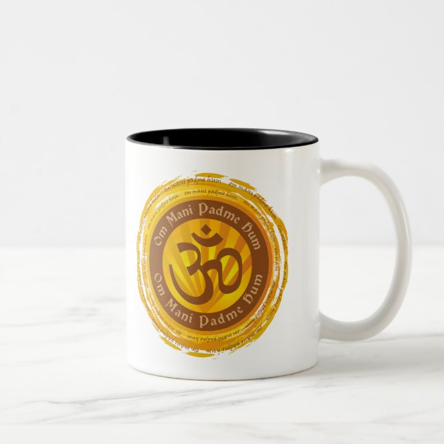 Tibetan Mantra with Aum Symbol Two-Tone Coffee Mug (Right)