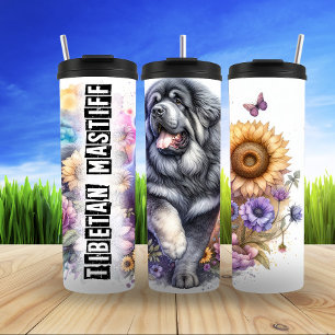 Tibetan Mastiff Among Flowers and Butterflies Thermal Tumbler