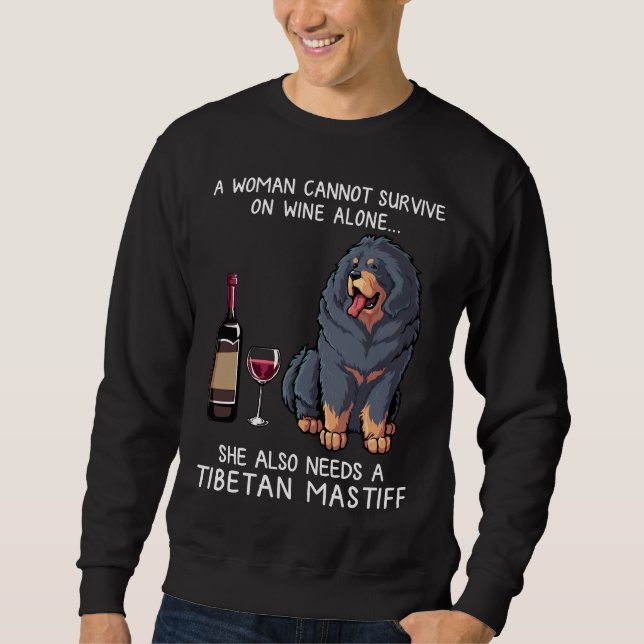 Tibetan Mastiff And Wine Dog Fitted Sweatshirt (Front)
