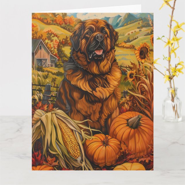 Tibetan Mastiff Dog Autumn Harvest Thanksgiving Card (Yellow Flower)