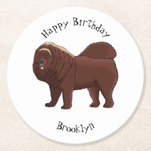 Tibetan Mastiff dog cartoon illustration Round Paper Coaster