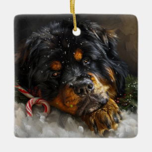 Tibetan Mastiff Dog Christmas Festive  Ceramic Ornament
