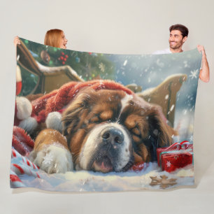 Tibetan Mastiff Dog Christmas Festive Fleece Blanket