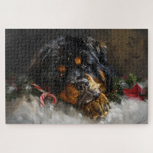 Tibetan Mastiff Dog Christmas Festive  Jigsaw Puzzle (Horizontal)
