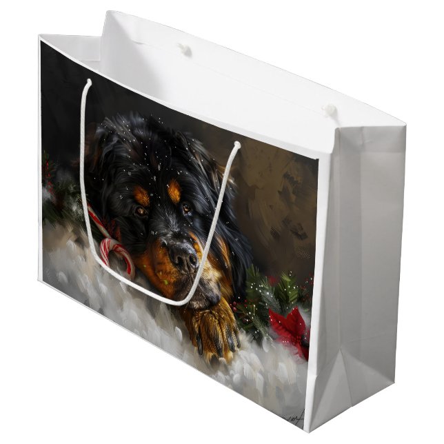 Tibetan Mastiff Dog Christmas Festive  Large Gift Bag (Front Angled)