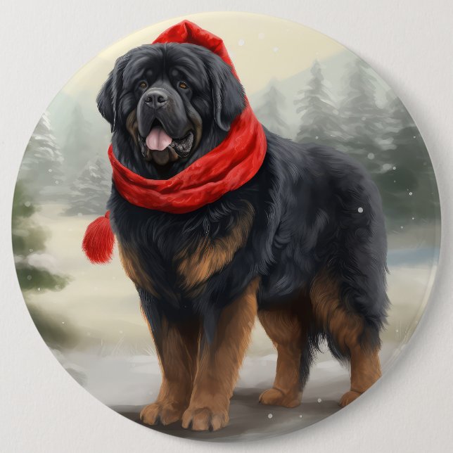 Tibetan Mastiff Dog in Snow Christmas  6 Cm Round Badge (Front)