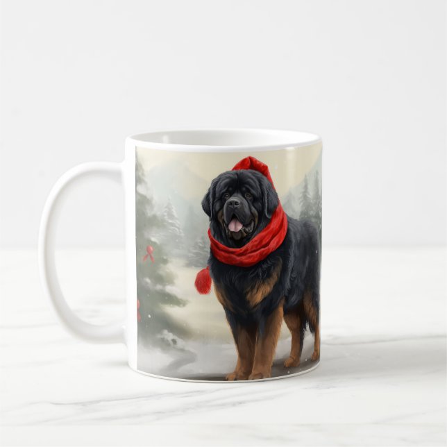Tibetan Mastiff Dog in Snow Christmas  Coffee Mug (Left)