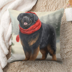 Tibetan Mastiff Dog in Snow Christmas Cushion