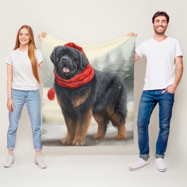 Tibetan Mastiff Dog in Snow Christmas  Fleece Blanket (In Situ)