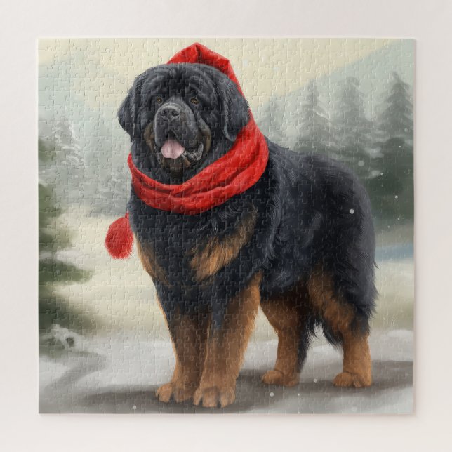 Tibetan Mastiff Dog in Snow Christmas  Jigsaw Puzzle (Vertical)
