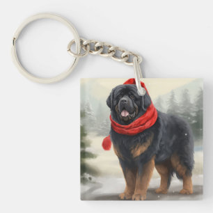 Tibetan Mastiff Dog in Snow Christmas  Key Ring