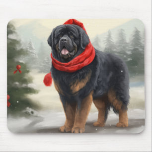 Tibetan Mastiff Dog in Snow Christmas Mouse Pad