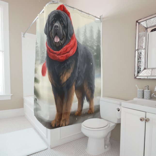 Tibetan Mastiff Dog in Snow Christmas  Shower Curtain (In Situ)