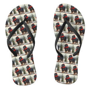 Tibetan Mastiff Dog in Snow Christmas  Thongs