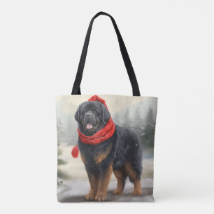 Tibetan Mastiff Dog in Snow Christmas Tote Bag