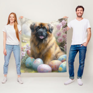 Tibetan Mastiff Dog with Easter Eggs Holiday  Fleece Blanket