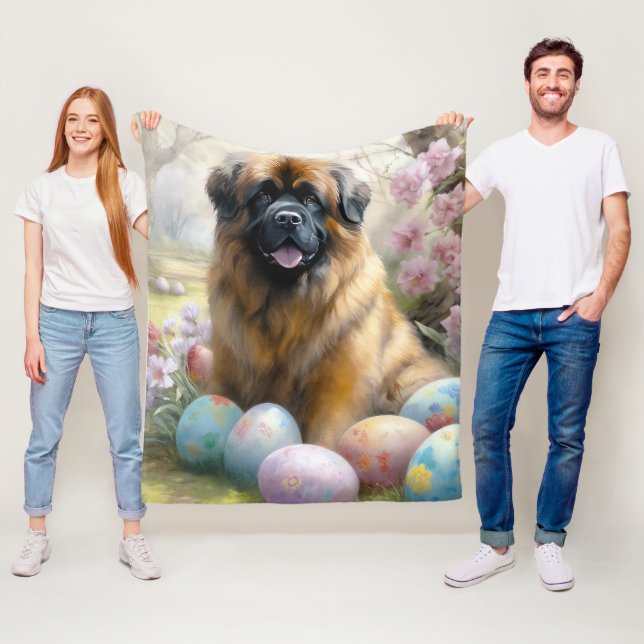 Tibetan Mastiff Dog with Easter Eggs Holiday  Fleece Blanket (In Situ)