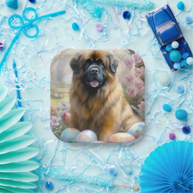 Tibetan Mastiff Dog with Easter Eggs Holiday  Paper Plate (Party)