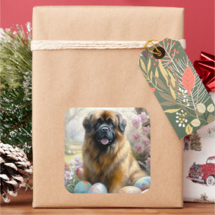 Tibetan Mastiff Dog with Easter Eggs Holiday  Square Sticker