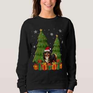 Tibetan Mastiff Dog Xmas Tree Light Santa Hat Ugly Sweatshirt