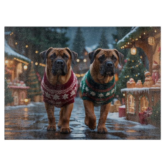Tibetan Mastiff Dogs Christmas Snow Holiday Cutting Board (Front)