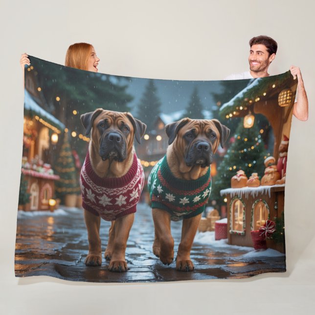 Tibetan Mastiff Dogs Christmas Snow Holiday Fleece Blanket (In Situ)