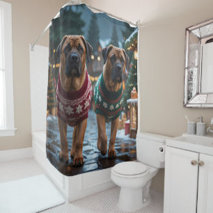 Tibetan Mastiff Dogs Christmas Snow Holiday Shower Curtain