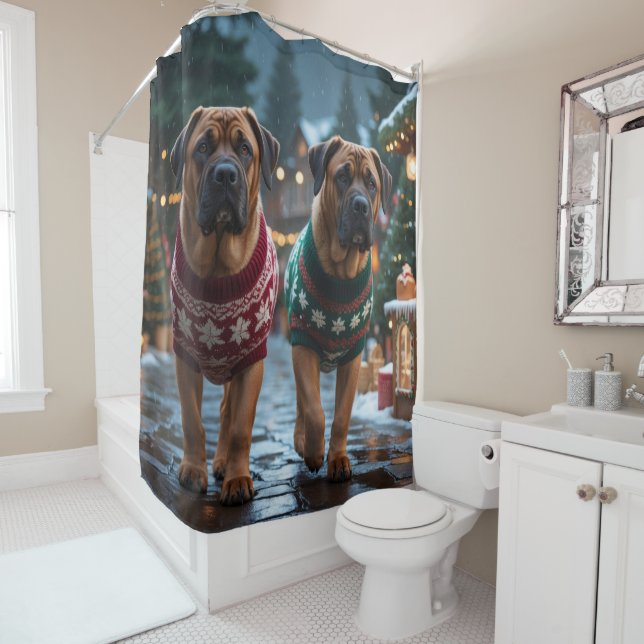 Tibetan Mastiff Dogs Christmas Snow Holiday Shower Curtain (In Situ)