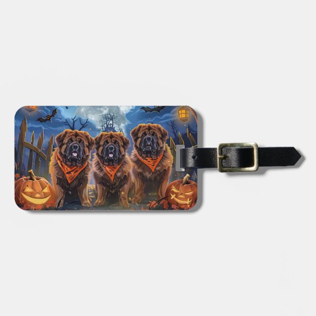 Tibetan Mastiff Halloween Spooky Luggage Tag (Front Horizontal)