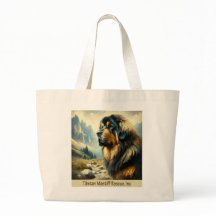 TIBETAN MASTIFF HEAD WITH MOUNTAINS TOTE BAG