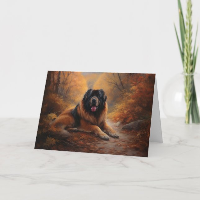 Tibetan Mastiff in Autumn Leaves Fall Inspire Card (Front)