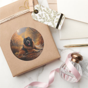 Tibetan Mastiff in Autumn Leaves Fall Inspire Classic Round Sticker