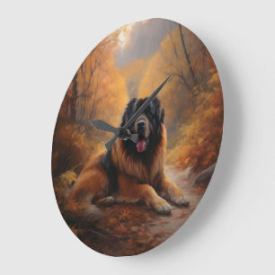 Tibetan Mastiff in Autumn Leaves Fall Inspire Large Clock