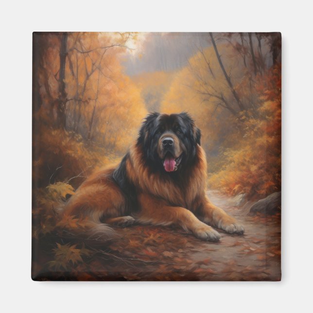 Tibetan Mastiff in Autumn Leaves Fall Inspire Magnet (Front)