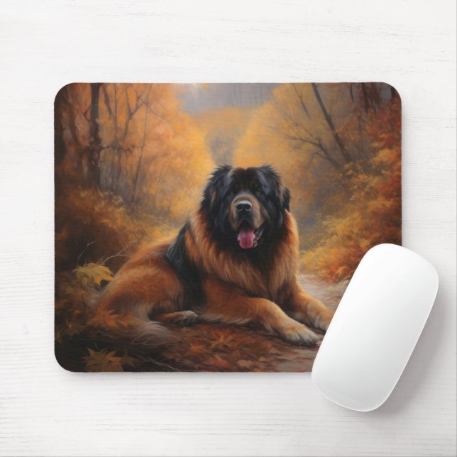 Tibetan Mastiff in Autumn Leaves Fall Inspire Mouse Pad (With Mouse)