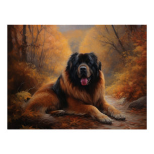 Tibetan Mastiff in Autumn Leaves Fall Inspire Poster