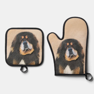 Tibetan Mastiff Painting Black and Tan Pet Dog Art Oven Mitt & Pot Holder Set