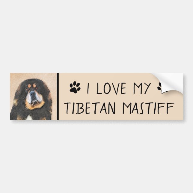 Tibetan Mastiff Painting - Cute Original Dog Art Bumper Sticker (Front)