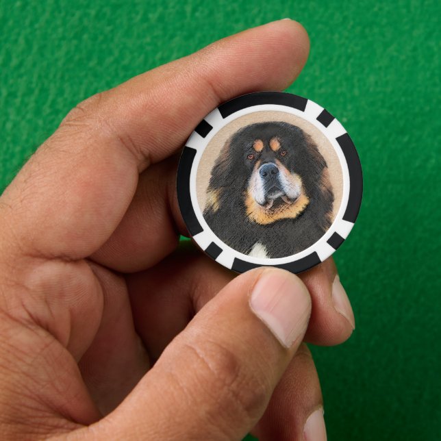 Tibetan Mastiff Painting - Cute Original Dog Art Poker Chips (Hand)