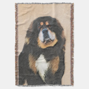 Tibetan Mastiff Painting - Cute Original Dog Art Throw Blanket