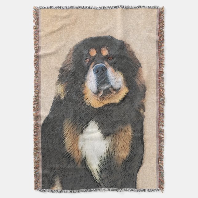 Tibetan Mastiff Painting - Cute Original Dog Art Throw Blanket (Front Vertical)