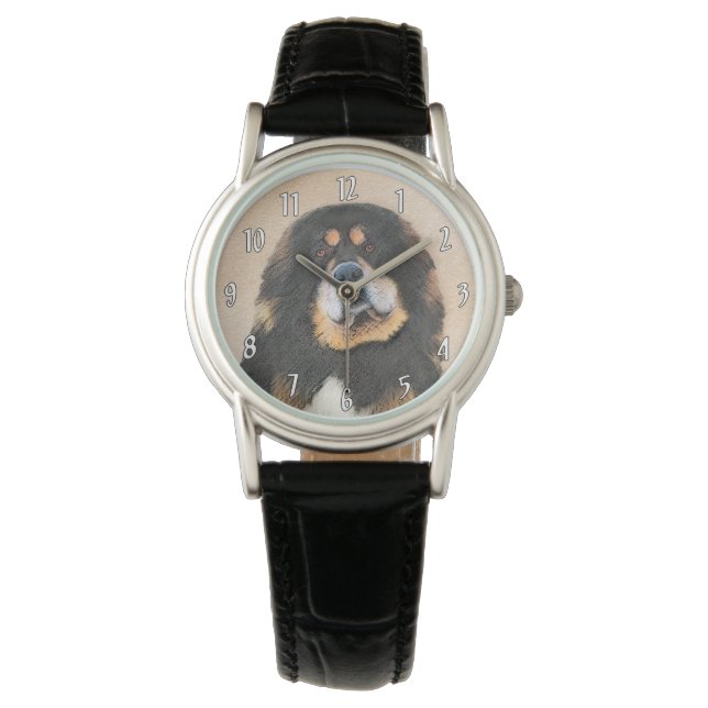 Tibetan Mastiff Painting - Cute Original Dog Art Watch (Front)