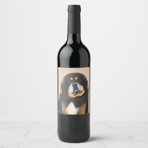Tibetan Mastiff Painting - Cute Original Dog Art Wine Label