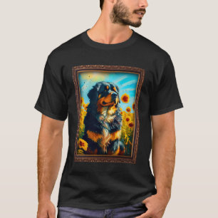 Tibetan Mastiff Painting Sunflower Flower Mum Wome T-Shirt