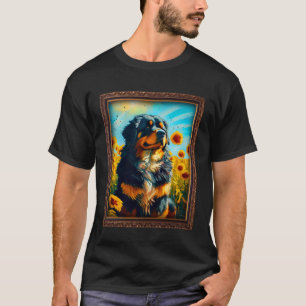Tibetan Mastiff Painting Sunflower Flower Mum Wome T-Shirt