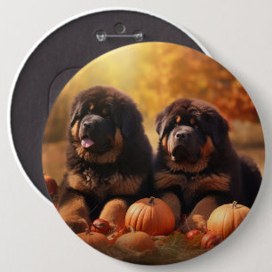 Tibetan Mastiff Puppy Autumn Delight Pumpkin  6 Cm Round Badge