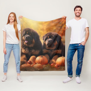 Tibetan Mastiff Puppy Autumn Delight Pumpkin  Fleece Blanket