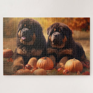 Tibetan Mastiff Puppy Autumn Delight Pumpkin  Jigsaw Puzzle