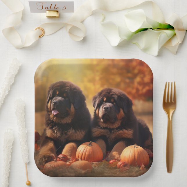 Tibetan Mastiff Puppy Autumn Delight Pumpkin  Paper Plate (Wedding)